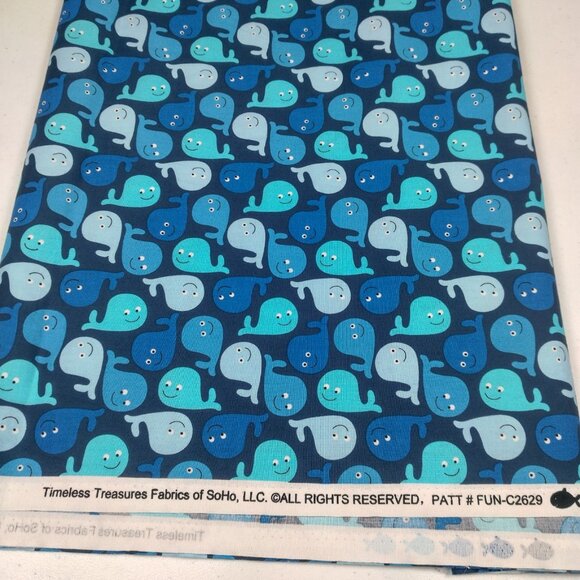 Timeless Treasures Whale Fabric Material Blue Ocean Water Sewing 80x45" - Picture 2 of 8